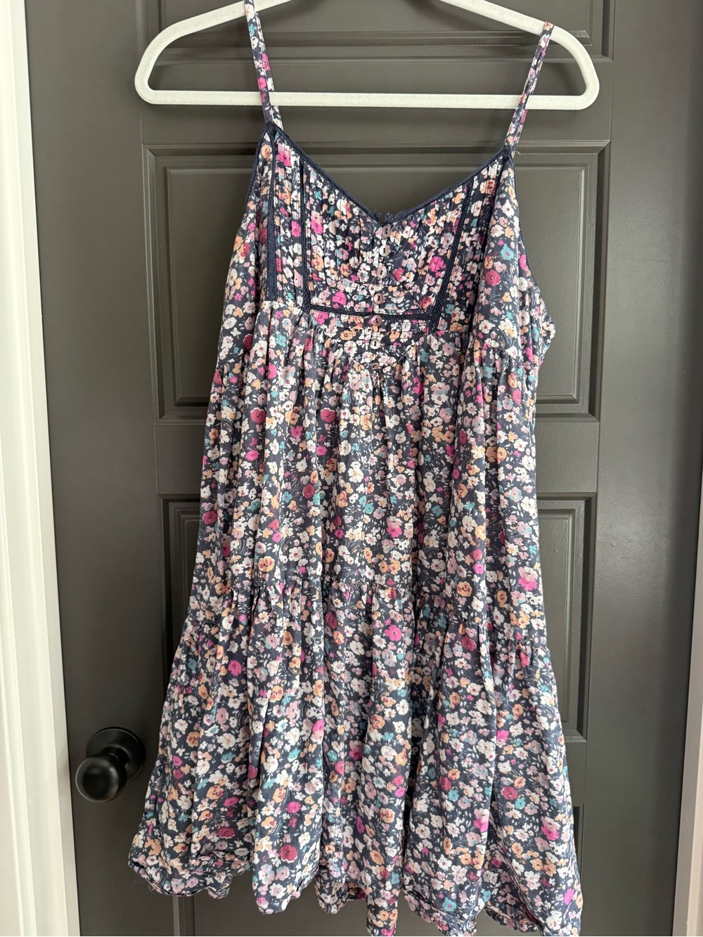 Lucky Brand Navy Floral Spaghetti-Strap Dress with Pink & Cream Blooms